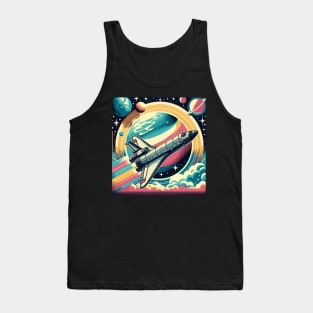 Orbital Dreams: Retro Shuttle Over Cosmic Vistas Tank Top